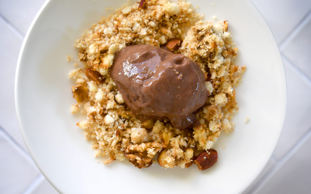 Chocolate “Nice Cream” with Ginger Okara Crumble