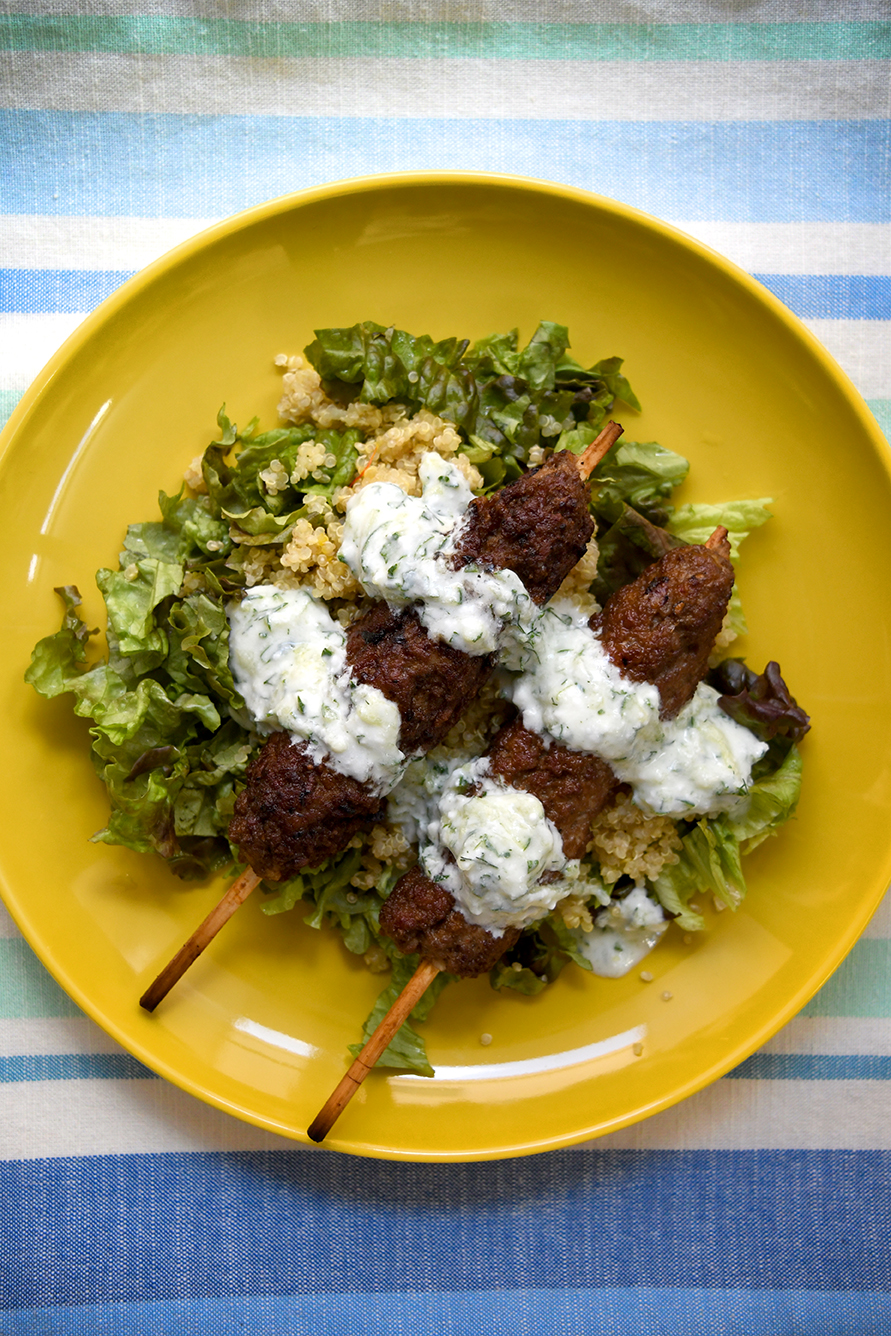 Baked Lamb Kebabs with Tzatziki Sauce eat with meraki