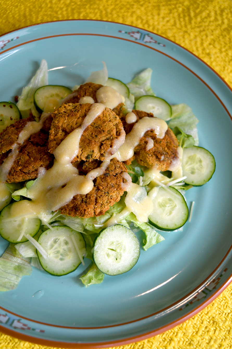 falafel with miso dressing eat with meraki