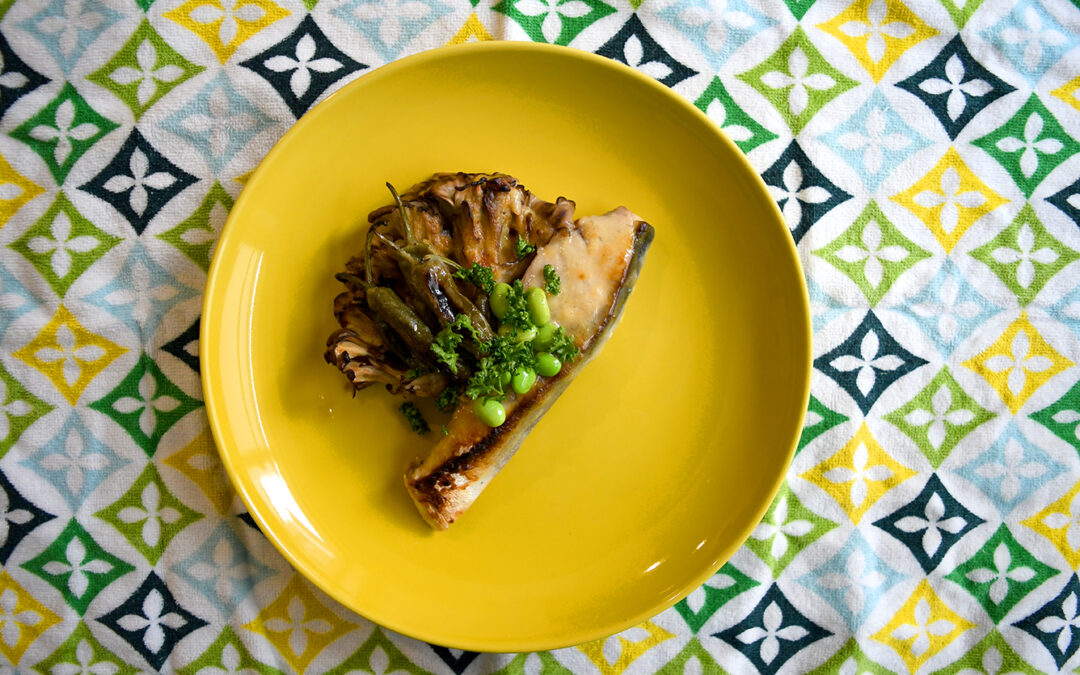 Yellowtail Fish with Miso Marinade and Grilled Maitake